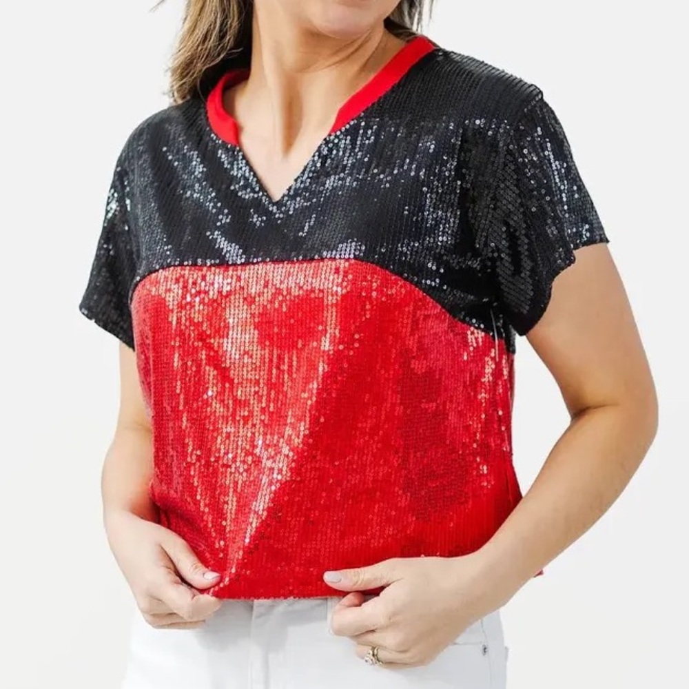 Mary Square Diane Red and Black sequin top